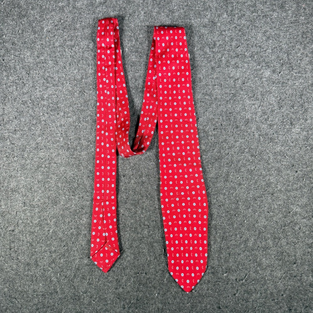 Isaia Napoli Red Silk 7-Fold Floral Paisley Necktie Handmade Italy